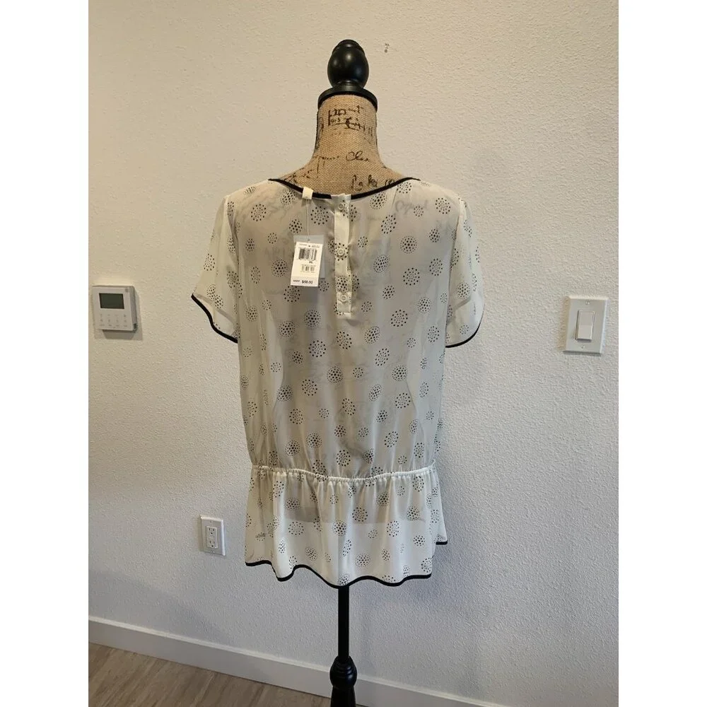 (F-181)Pleione Ivory Black Speckled Peplum Blouse Top Women’s Sz XL Short Sleeve - Picture 4 of 9